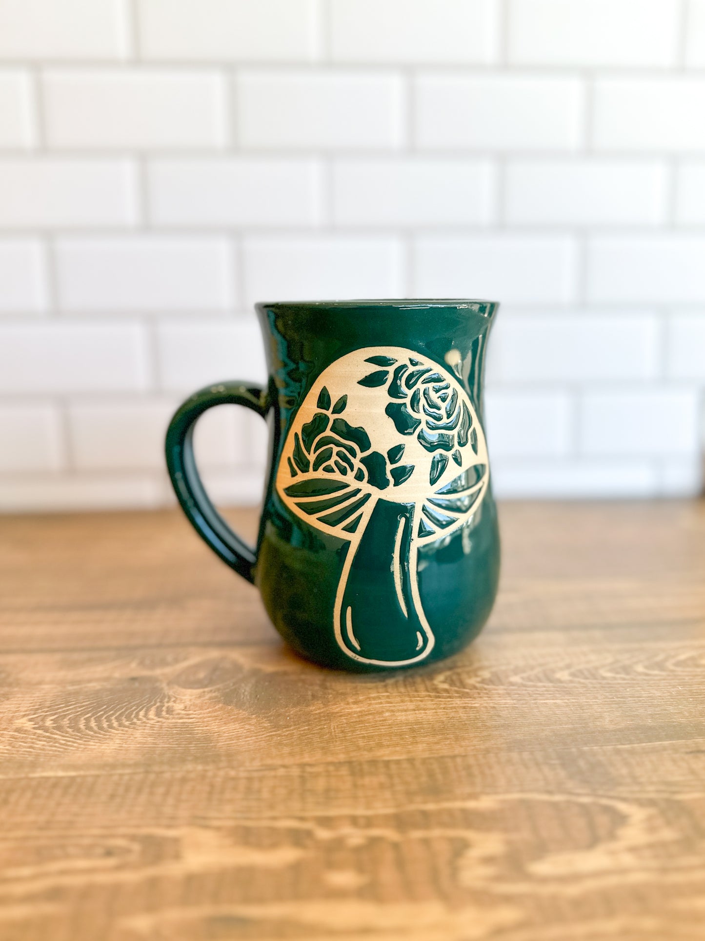 Evergreen Rose Mug (B) | 18oz | Teal