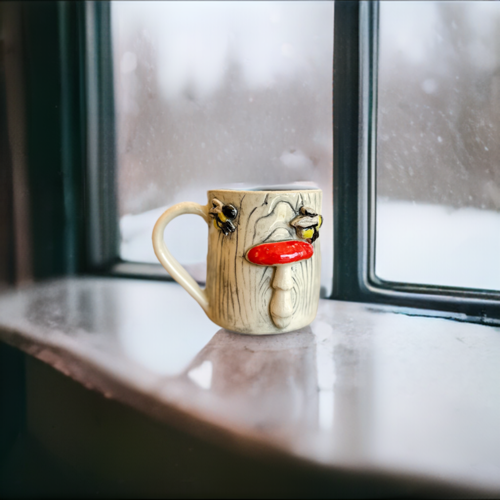 Bee Mushroom Woodgrain Mug | 13oz