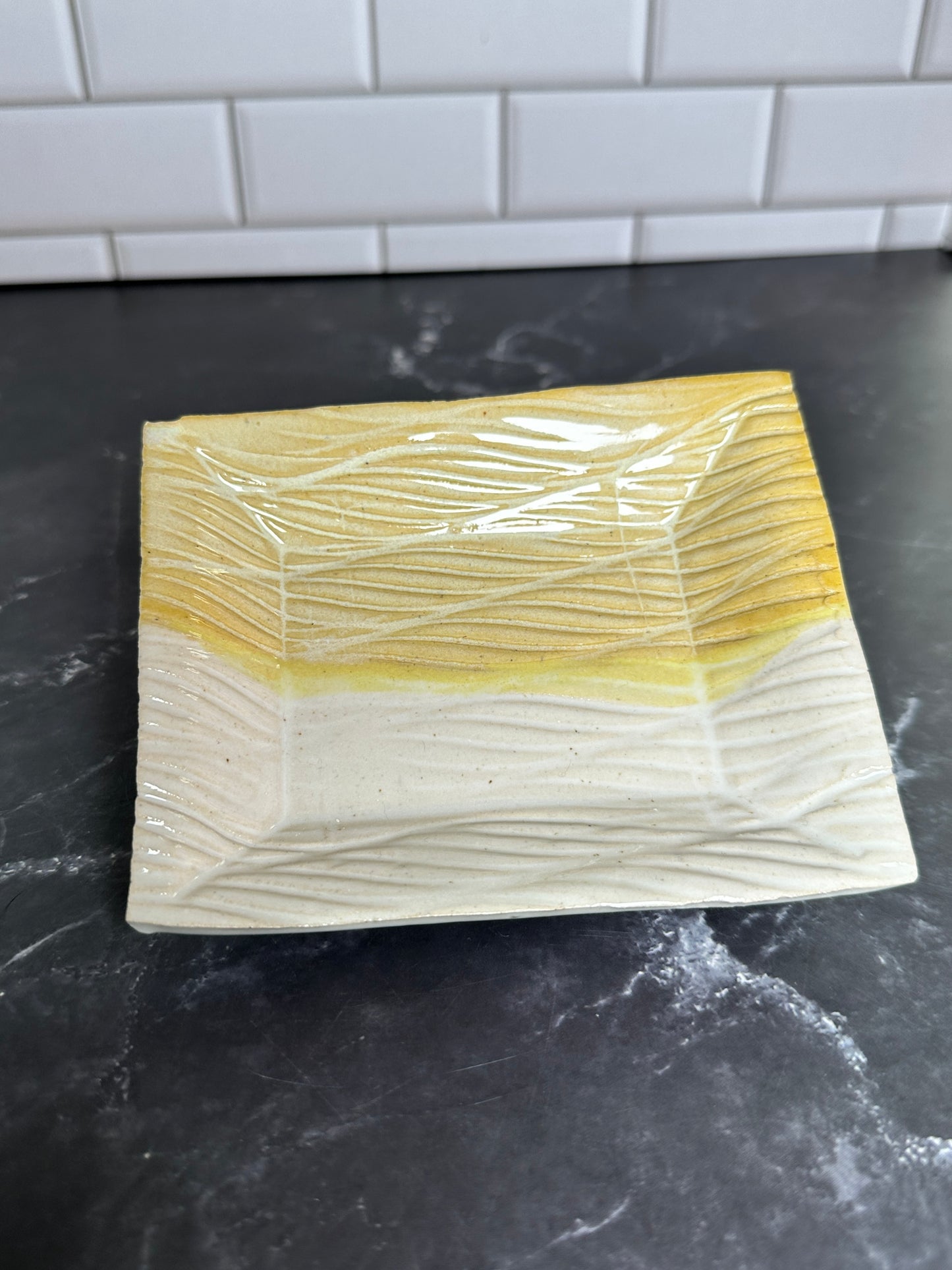 Yellow and White Wavy Soap Dish