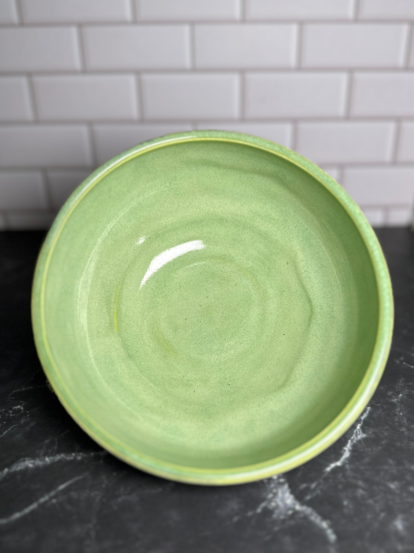 Bright Green and Matte Gray Ceramic Bowl